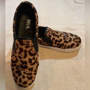 MIA Leopard Calf Hair Slip Ons